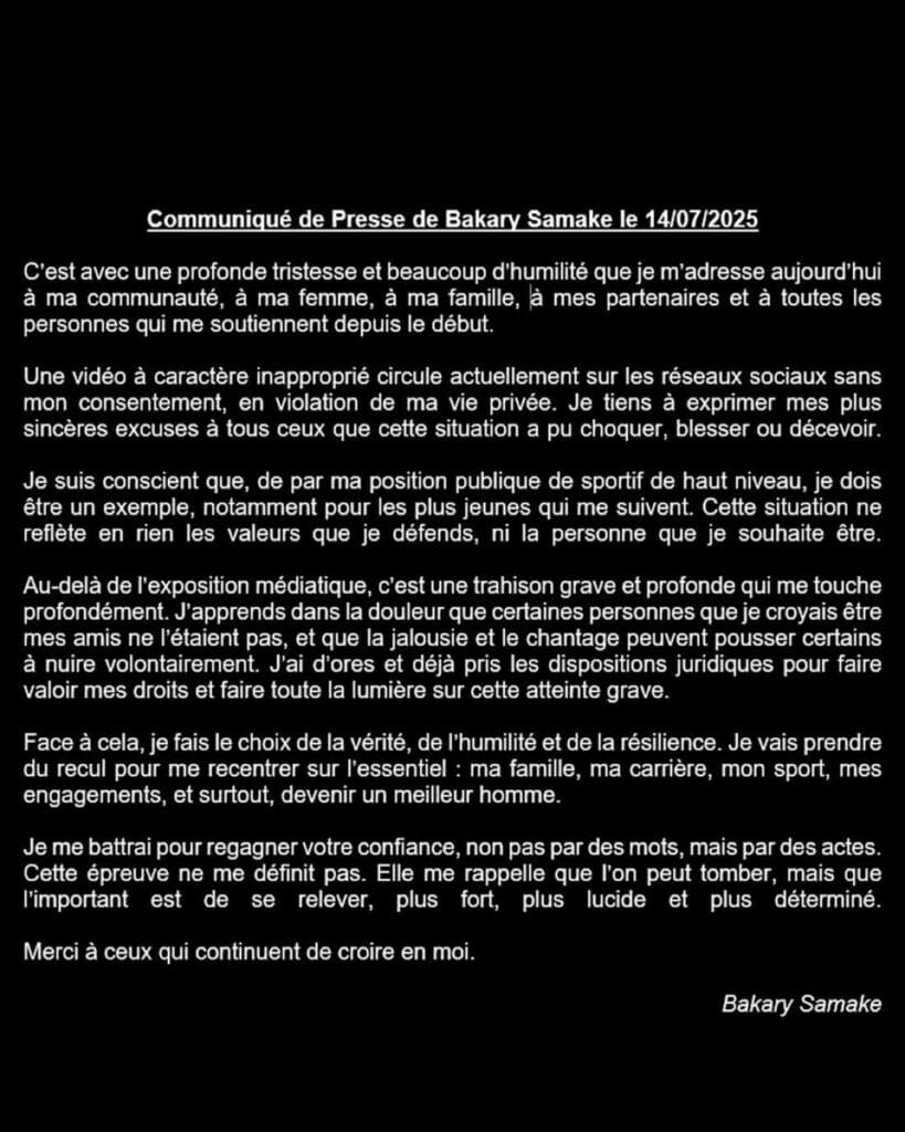 Bakary Samake, communiqué de presse publié via Facebook